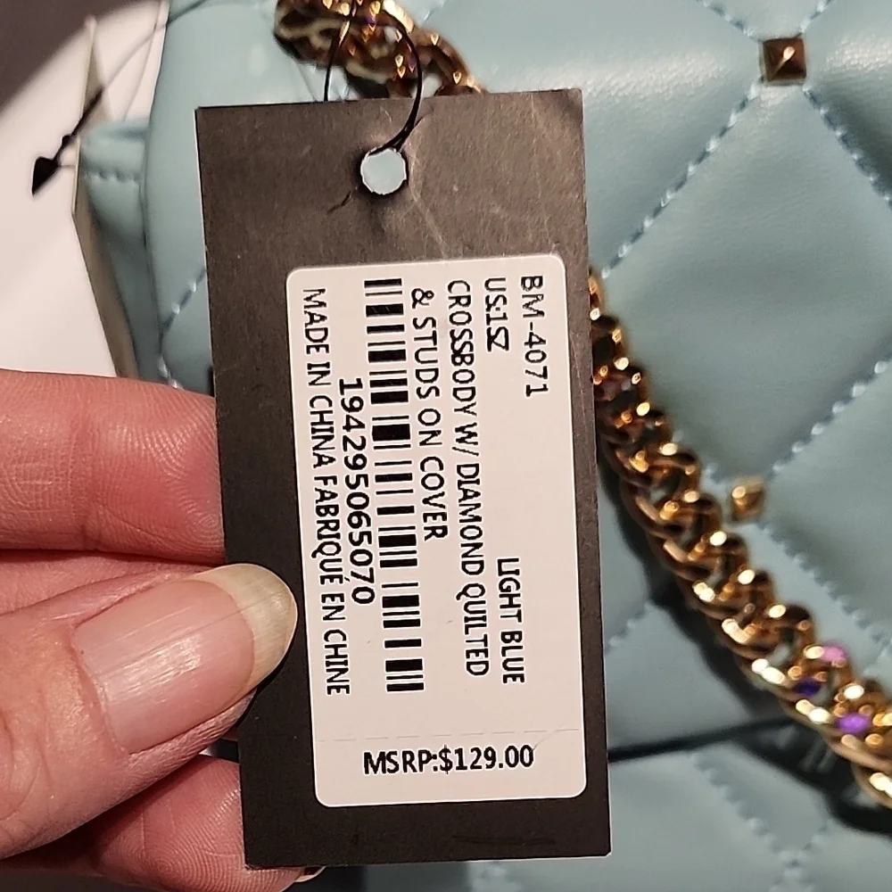 Badgley Mischka Sky Blue Quilted Crossbody Bag
